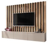 TV-Lowboard Set Pearl in Kaschmir und Artisan Eiche TV Unterteil mit Akustikpaneele 180 cm, Push-to-Open