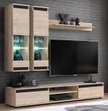 Wohnwand Trigger in Hickory Eiche und schwarz Schrankwand 4-teilig 175 cm, inkl. LED