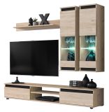 Wohnwand Trigger in Hickory Eiche und schwarz Schrankwand 4-teilig 175 cm, inkl. LED