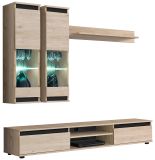 Wohnwand Trigger in Hickory Eiche und schwarz Schrankwand 4-teilig 175 cm, inkl. LED