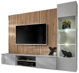 Wohnwand iLike in hellgrau und Artisan Eiche Schrankwand 200 cm inklusive LED Beleuchtung, Push-to-Open