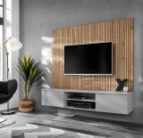 TV-Lowboard Set iLike in hellgrau und Artisan Eiche TV Unterteil mit Akustikpaneele 160 cm, Push-to-Open