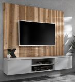 TV-Lowboard Set iLike in hellgrau und Artisan Eiche TV Unterteil mit Akustikpaneele 160 cm, Push-to-Open