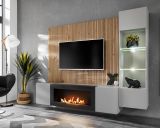 Wohnwand iLike in hellgrau, schwarz und Artisan Eiche TV Unterteil mit Bio Ethanol Kamin 200 cm inklusive LED