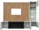 Wohnwand iLike in hellgrau, schwarz und Artisan Eiche TV Unterteil mit Bio Ethanol Kamin 200 cm inklusive LED