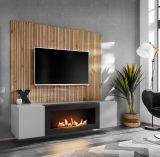 TV-Lowboard Set iLike hellgrau, schwarz und Artisan Eiche TV Unterteil mit Bio Ethanol Kamin und Akustikpaneel 160 cm