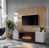 TV-Lowboard Set iLike hellgrau, schwarz und Artisan Eiche TV Unterteil mit Bio Ethanol Kamin und Akustikpaneel 160 cm