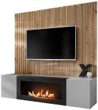 TV-Lowboard Set iLike hellgrau, schwarz und Artisan Eiche TV Unterteil mit Bio Ethanol Kamin und Akustikpaneel 160 cm