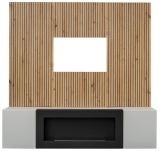 TV-Lowboard Set iLike hellgrau, schwarz und Artisan Eiche TV Unterteil mit Bio Ethanol Kamin und Akustikpaneel 160 cm