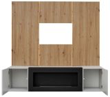 TV-Lowboard Set iLike hellgrau, schwarz und Artisan Eiche TV Unterteil mit Bio Ethanol Kamin und Akustikpaneel 160 cm