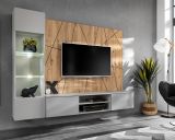 Wohnwand iLike in hellgrau und Artisan Eiche Schrankwand 200 cm inklusive LED Beleuchtung, Push-to-Open