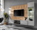 Wohnwand iLike in hellgrau und Artisan Eiche Schrankwand 200 cm inklusive LED Beleuchtung, Push-to-Open