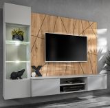 Wohnwand iLike in hellgrau und Artisan Eiche Schrankwand 200 cm inklusive LED Beleuchtung, Push-to-Open