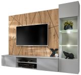 Wohnwand iLike in hellgrau und Artisan Eiche Schrankwand 200 cm inklusive LED Beleuchtung, Push-to-Open