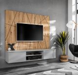 TV-Lowboard Set iLike in hellgrau und Artisan Eiche TV Unterteil mit Akustikpaneel 160 cm, Push-to-Open