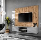 TV-Lowboard Set iLike in hellgrau und Artisan Eiche TV Unterteil mit Akustikpaneel 160 cm, Push-to-Open