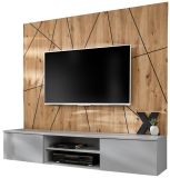 TV-Lowboard Set iLike in hellgrau und Artisan Eiche TV Unterteil mit Akustikpaneel 160 cm, Push-to-Open