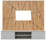 TV-Lowboard Set iLike in hellgrau und Artisan Eiche TV Unterteil mit Akustikpaneel 160 cm, Push-to-Open