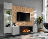 Wohnwand iLike in hellgrau, schwarz und Artisan Eiche TV Unterteil mit Bio Ethanol Kamin 200 cm inklusive LED