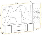 Wohnwand iLike in hellgrau, schwarz und Artisan Eiche TV Unterteil mit Bio Ethanol Kamin 200 cm inklusive LED