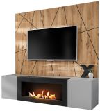 TV-Lowboard Set iLike hellgrau, schwarz und Artisan Eiche TV Unterteil mit Bio Ethanol Kamin und Akustikpaneel 160 cm