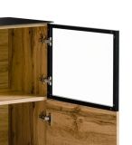 Wohnwand Bonfire in Wotan Eiche und schwarz Schrankwand mit Kamin, inklusive LED, 330 cm