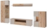 Wohnwand Cathlyn in Viking Eiche und Kaschmir Schrankwand 4-teilig inkl. Beleuchtung 350 cm