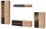 Wohnwand Heron in Ribbeck Eiche und schwarz Schrankwand 4-teilig inkl. Beleuchtung 350 cm