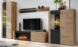 TV-Lowboard Heron in Ribbeck Eiche und schwarz TV Unterteil mit Ethanol Kamin 160 x 42 cm