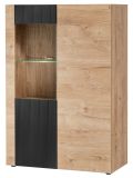 Vitrinenschrank Heron in Ribbeck Eiche und schwarz Vitrine mit gefr�sten Rillen inkl. LED