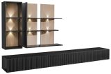 Wohnwand Secret in schwarz und Vicking Eiche Anbauwand inkl. LED 6-teilig 300 x 160 cm, Push-to-Open-Funktion