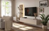 Wohnwand Sweet in Lehm-Grau und Evoke Eiche Schrankwand h�ngend mit LED 220 cm, Push-to-Open