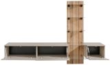 Wohnwand Sweet in Lehm-Grau und Evoke Eiche Schrankwand h�ngend mit LED 220 cm, Push-to-Open