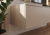 Wohnwand Sweet in Lehm-Grau und Evoke Eiche Schrankwand h�ngend mit LED 220 cm, Push-to-Open