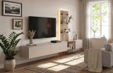 Wohnwand Sweet in Lehm-Grau und Evoke Eiche Schrankwand h�ngend mit LED 220 cm, Push-to-Open
