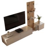 Wohnwand Sweet in Lehm-Grau und Evoke Eiche Schrankwand h�ngend mit LED 220 cm, Push-to-Open