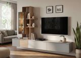 Wohnwand Leonie in Arktis-Grau und Cremona Eiche Schrankwand h�ngend 240 cm, LED und Push-to-Open