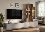 Wohnwand Leonie in Arktis-Grau und Cremona Eiche Schrankwand h�ngend 240 cm, LED und Push-to-Open