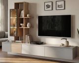 Wohnwand Leonie in Arktis-Grau und Cremona Eiche Schrankwand h�ngend 240 cm, LED und Push-to-Open
