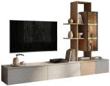 Wohnwand Leonie in Arktis-Grau und Cremona Eiche Schrankwand h�ngend 240 cm, LED und Push-to-Open