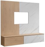 TV-Lowboard Set Arion in Cremona Eiche und Marmor wei� 160 cm, Flat-TV Unterschrank mit Wandpaneel h�ngend