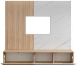 TV-Lowboard Set Arion in Cremona Eiche und Marmor wei� 160 cm, Flat-TV Unterschrank mit Wandpaneel h�ngend