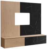 TV-Lowboard Set Arion in Cremona Eiche und Marmor schwarz 160 cm, Flat-TV Unterschrank mit Wandpaneel h�ngend