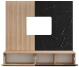 TV-Lowboard Set Arion in Cremona Eiche und Marmor schwarz 160 cm, Flat-TV Unterschrank mit Wandpaneel h�ngend