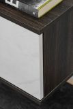 TV-Lowboard Set Brion in Graphit Eiche und Marmor wei� 160 cm, Flat-TV Unterschrank mit Wandpaneel h�ngend