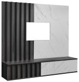 TV-Lowboard Set Brion in Graphit Eiche und Marmor wei� 160 cm, Flat-TV Unterschrank mit Wandpaneel h�ngend