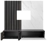 TV-Lowboard Set Brion in Graphit Eiche und Marmor wei� 160 cm, Flat-TV Unterschrank mit Wandpaneel h�ngend