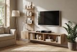 TV-Lowboard Set Sense in Cremona Eiche 180 cm, Flat-TV Unterschrank mit Streifenmuster h�ngend