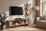 TV-Lowboard Set Sense in Cremona Eiche 180 cm, Flat-TV Unterschrank mit Streifenmuster h�ngend