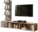 TV-Lowboard Set Sense in Cremona Eiche und Lehm-Grau 180 cm, Flat-TV Unterschrank h�ngend